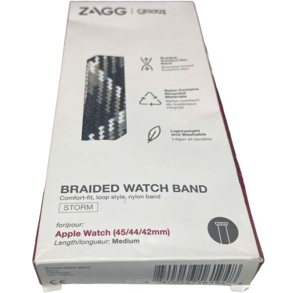 ZAGG Gear4 Braided Apple Watch Band Gray Storm 45/44/42mm Medium Open Box - Picture 6 of 9